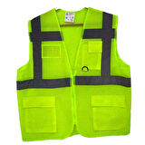 10 Adet Fileli Cepli Reflektörlü İkaz Yeleği - Mühendis ( L Beden) - Sarı