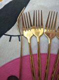 6 Adet Lüx Şık Paslanmaz Çelik Gold Titanyum Kaplama Yemek Çatalı