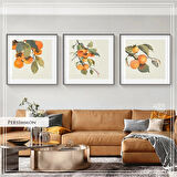 Metal Çerçeveli Camlı Persimmon 3'Lü Dekoratif Tablo