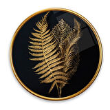Gold Yapraklar Yuvarlak Cam Tablo | Hediyelik, Dekoratif, Ofis, Mutfak 