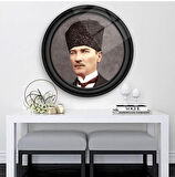 Atatürk Yuvarlak Cam Tablo | Hediyelik, Dekoratif, Ofis, Mutfak 