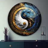 Ying Yang Yuvarlak Cam Tablo | Hediyelik, Dekoratif, Ofis, Mutfak 
