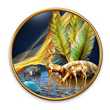 Gold Geyikler Yuvarlak Cam Tablo | Hediyelik, Dekoratif, Ofis, Mutfak 