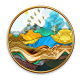 Gold Desenler Yuvarlak Cam Tablo | Hediyelik, Dekoratif, Ofis, Mutfak 