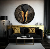 Gold Kanat Yuvarlak Cam Tablo | Hediyelik, Dekoratif, Ofis, Mutfak 