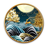 Gold Geyik Yuvarlak Cam Tablo | Hediyelik, Dekoratif, Ofis, Mutfak 
