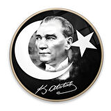 Atatürk Yuvarlak Cam Tablo | Hediyelik, Dekoratif, Ofis, Mutfak 