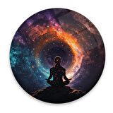 Meditasyon Adam Yuvarlak Cam Tablo | Hediyelik, Dekoratif, Ofis, Mutfak 