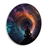 Meditasyon Adam Yuvarlak Cam Tablo | Hediyelik, Dekoratif, Ofis, Mutfak 
