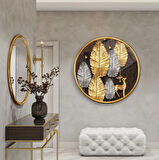 Gold Yapraklar Yuvarlak Cam Tablo | Hediyelik, Dekoratif, Ofis, Mutfak 