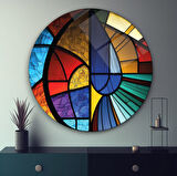 Soyut Vitray Yuvarlak Cam Tablo | Hediyelik, Dekoratif, Ofis, Mutfak 