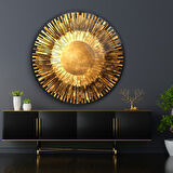 Gold Soyut Yuvarlak Cam Tablo | Hediyelik, Dekoratif, Ofis, Mutfak 