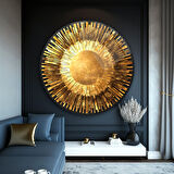 Gold Soyut Yuvarlak Cam Tablo | Hediyelik, Dekoratif, Ofis, Mutfak 