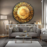 Gold Soyut Yuvarlak Cam Tablo | Hediyelik, Dekoratif, Ofis, Mutfak 