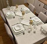 Çeyizlik Piko Sarma Detaylı Dertsiz Masa Örtüsü Simsiz Krem