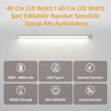 Hareket Sensörlü - Dekoratif Gece Lambası - Usb Şarjlı Led Aydınlatma 40 Cm Sılver Kasa