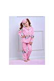 Kız Çocuk Desenli Düğmeli Uyku Bantlı Alt Üst Pijama Takımı