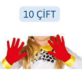 Kırmızı Renk 10 Çift 10 - 14 Yaş Unisex Çocuk & Bando & Pandomim & Gösteri & Merasim Eldiveni & 23 Nisan & 19 Mayıs & 29 Ekim