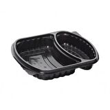 Şeffaf Kapaklı Sıcak Soğuk Isıya Dayanıklı Yemek Salata Kabı - 2 Bölmeli - 21x25 Cm. - 10 Adet