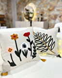 1 adet püsküllü punch kırlent kılıfı 43 x 43 cm yastık kılıfı keten