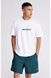 Brooklyn Baskılı Oversize Unisex Fit Bisiklet Yaka Kısa Kollu 2'li Pamuklu Penye Tişört