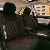 Siyah Kırmızı Nakışlı Kapitone Penye Oto Kılıf Takımı | Ön ve Arka Koltuk Başlık Seti