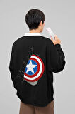 Avengers Kaptan Amerika Kalkan Baskılı Unisex Oversize Marvel Sweatshirt