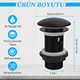 Mat Siyah Pop-Up Lavabo Gider Seti | Porselen Başlık + Körüklü Boru + Taşma Yüzüğü + Adaptör Conta