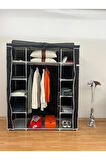 Çift Yandan Raflı Bez Dolap Siyah | 12 Raflı, Çelik İskeletli