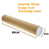 Beylini Postüp Kapaklı Silindir Kutu Karton Rulo Gönderi Poster Afiş Harita Tüpü 5 Adet 5 cm x 60 cm