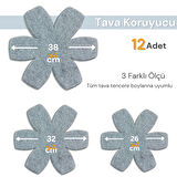 BEYLİNİ 12'li Set Tava Tencere Koruyucu ve Düzenleyici Keçesi Gri