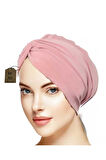 Pratik Sosyete Bone, ,süslü ,hazır Pratik ,geçmeli Tarz Pembe Hijab Sandy Kumaş
