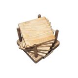 Barış Dizayn Doğal Ahşap Premium Standlı Bardak altlığı fincan altlığı çay tabağı (6lı set) Ceviz Vernikli