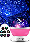 QASUL Dönen Projeksiyon Gece Lambası Romantik Yıldızlı Gökyüzü LED Projektör Pembe