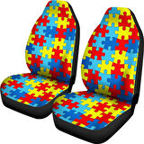 Yapboz Puzzle Desenli Araç Koltuk Kılıfı – Ön ve Arka Renkli Takım