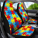 Yapboz Puzzle Desenli Araç Koltuk Kılıfı – Ön ve Arka Renkli Takım