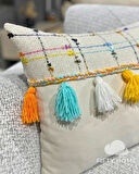1 adet Örgülü Püskülü kırlent kılıfı 43 x 43 cm renkli - El yapımı Handmade kırlent kılıfı