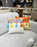 1 adet Örgülü Püskülü kırlent kılıfı 43 x 43 cm renkli - El yapımı Handmade kırlent kılıfı