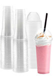 Plastik Şeffaf Bardak Kapaklı Milkshake Bardağı Kahve Bardağı Soğuk Içecek Bardağı 400-450ml 20 Adet