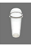 Plastik Şeffaf Bardak Kapaklı Milkshake Bardağı Kahve Bardağı Soğuk Içecek Bardağı 400-450ml 20 Adet
