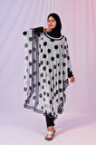 Kimono Pareo - Tesettür Pareo - Puantiyeli Beyaz 240x135 Cm