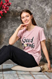 Kadın Pudra Good Morning Pijama Takımı