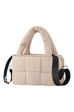 Puffer Tote Bag Kadın Omuz Çantası - Kabartmalı Kapitone Kadın Çantası - Krem