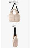 Puffer Tote Bag Kadın Omuz Çantası - Kabartmalı Kapitone Kadın Çantası - Krem