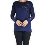 KADIN ÖNÜ VE KOLLARI İŞLEMELİ VE TAŞLI BLUZ