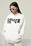 Broken Yazılı Unisex Oversize Hoodie