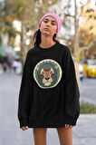 Tasarım Aslan Baskılı Unisex Oversize Lion Sweatshirt