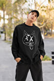 Dil Çıkaran Kedi Baskılı Unisex Oversize Sweatshirt