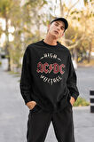 High AC DC Voltage Yazılı Unisex Oversize Rock Metal Sweatshirt