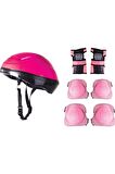 F-sports Kask Dizlik Dirseklik Koruyucu Set Pembe